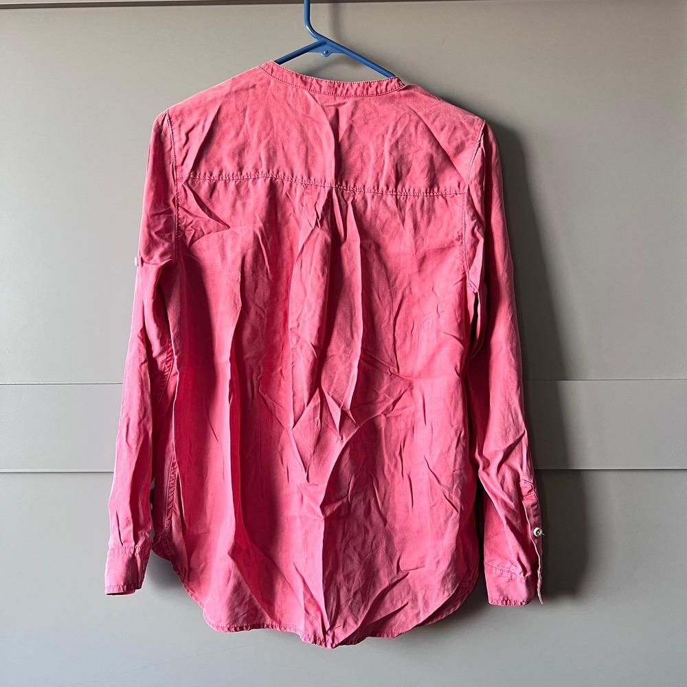 Tommy Bahama Pink Band Collar Roll Tab Sleeve Button Down Shirt Women S Tencel - Picture 2 of 15